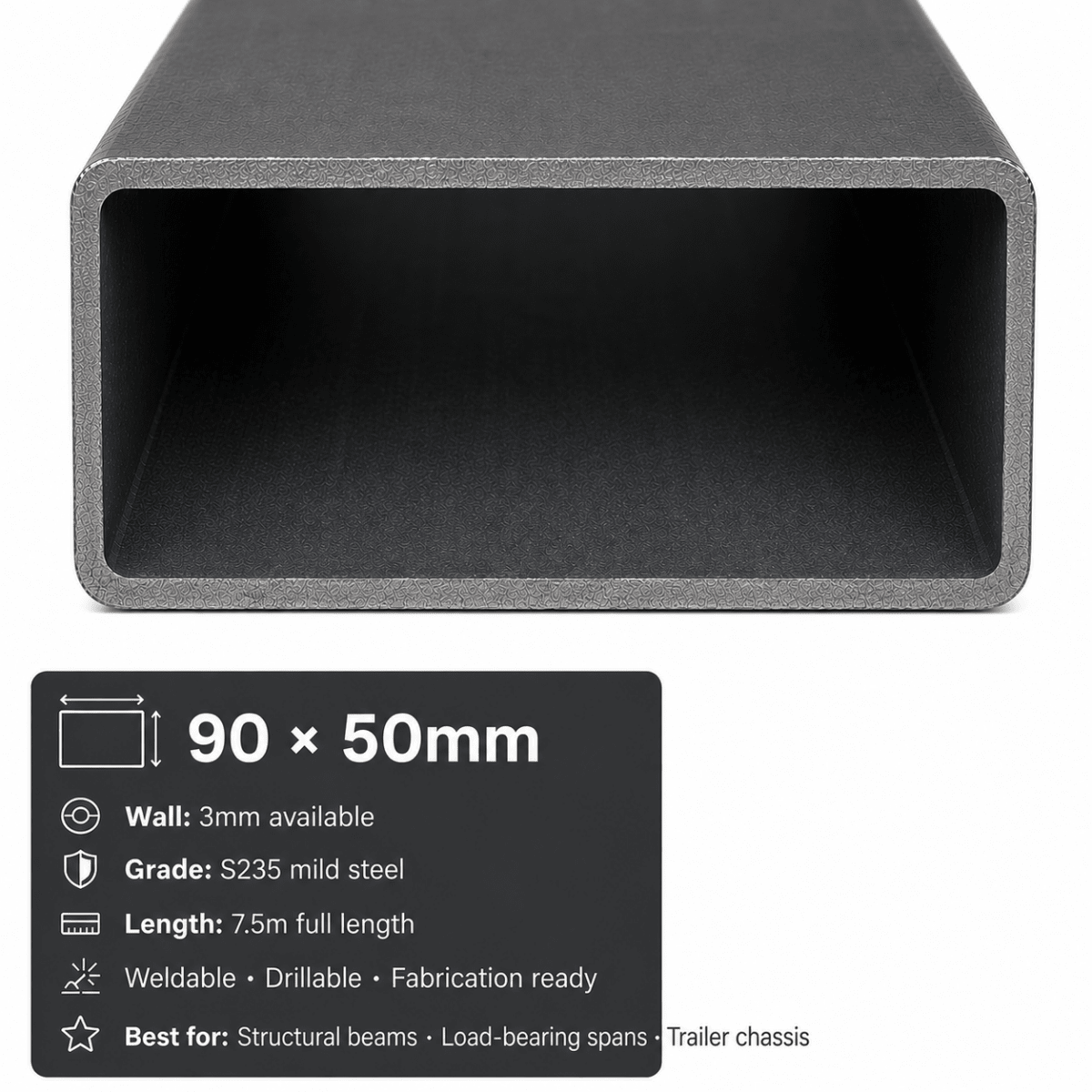 Mild steel rectangular hollow section mill finish surface