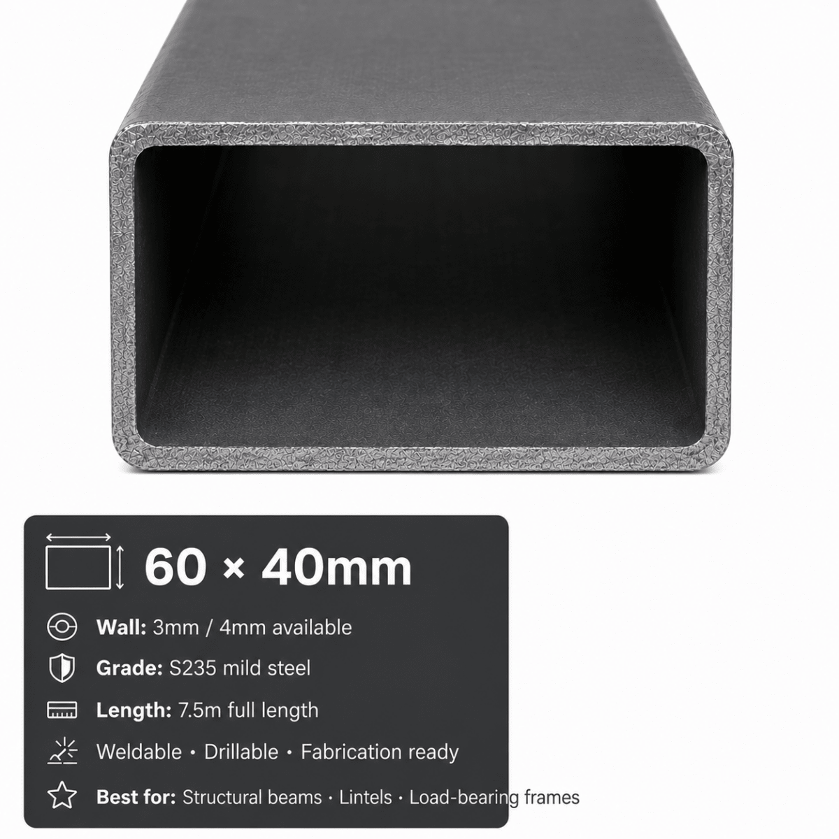 Mild steel RHS 50x25mm rectangular hollow section