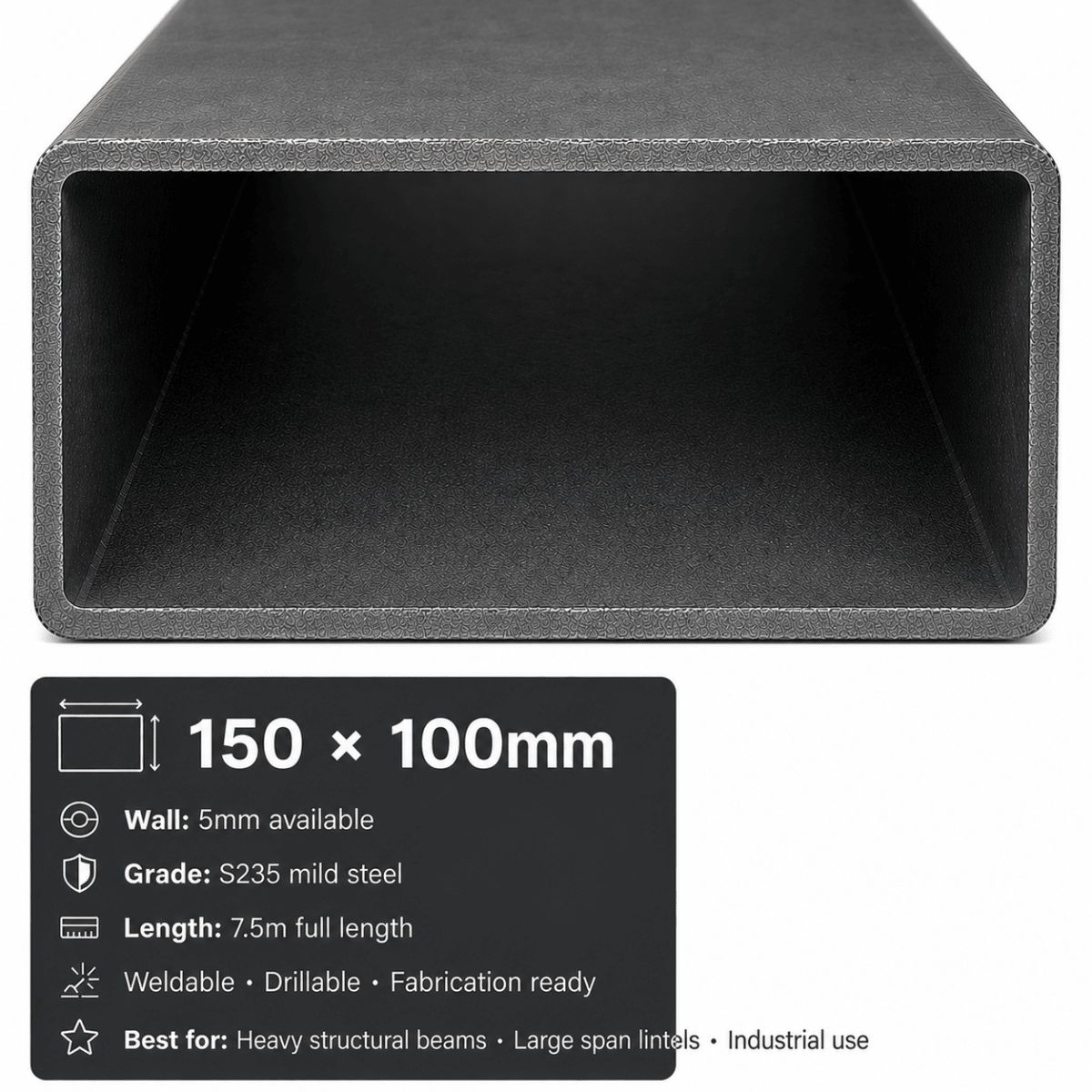 Mild steel RHS 75x50mm rectangular hollow section