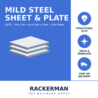 Mild Steel Sheet & Plate – CR4 Cold Rolled & S275 Hot-Rolled, 8x4, 2m x 1m & 3m x 1.5m, 0.8mm to 20mm Steel Sheet Metal & Plate - Rackerman