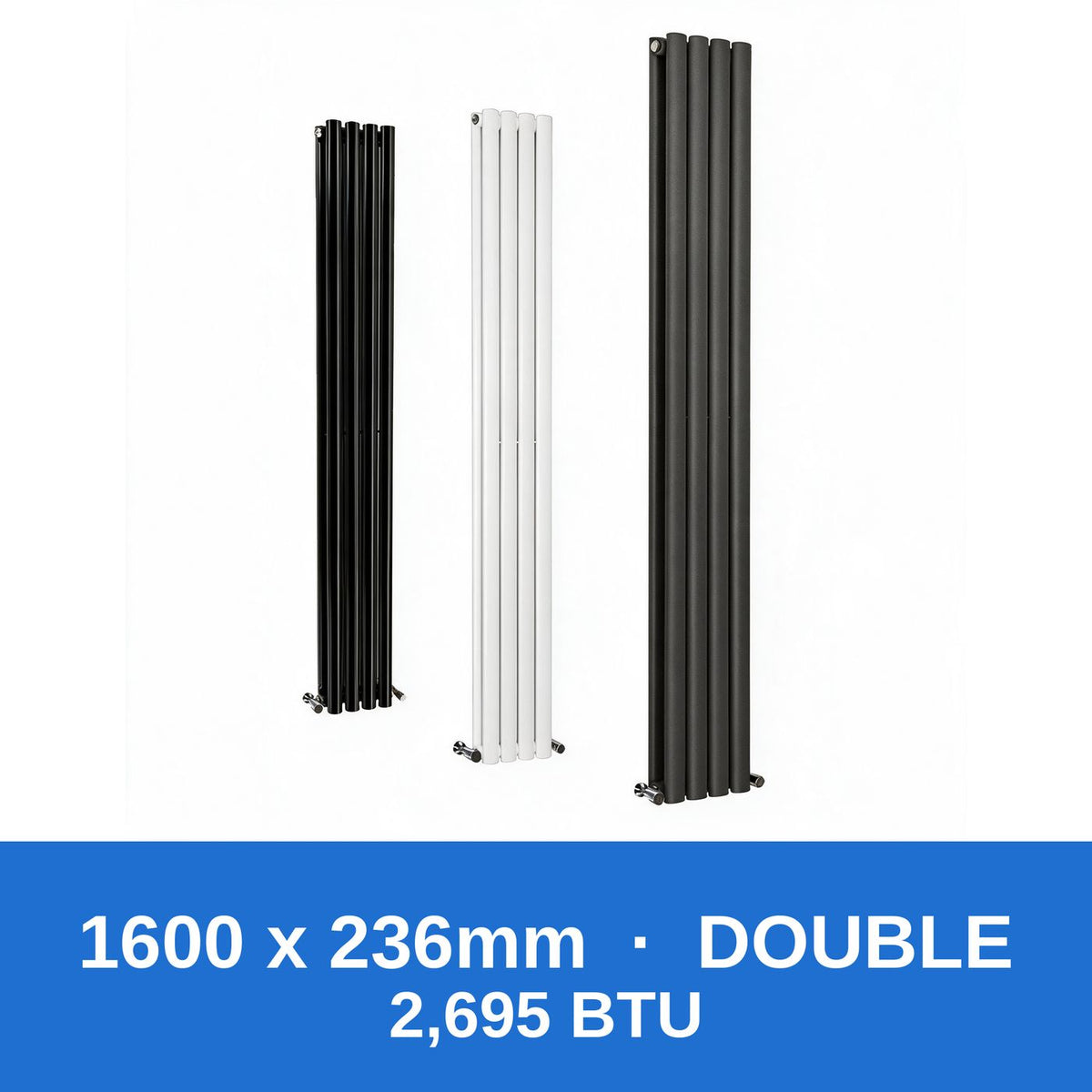 Oval column radiator 1600 x 236mm double panel in black, white and anthracite grey - Rackerman