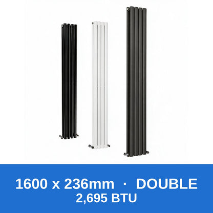 Oval column radiator 1600 x 236mm double panel in black, white and anthracite grey - Rackerman