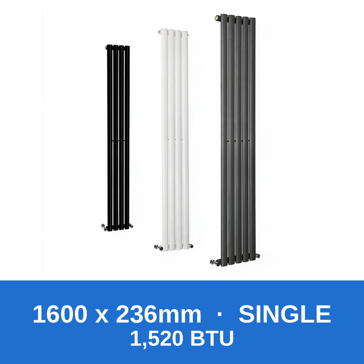 Oval column radiator 1600 x 236mm single panel in black, white and anthracite grey - Rackerman