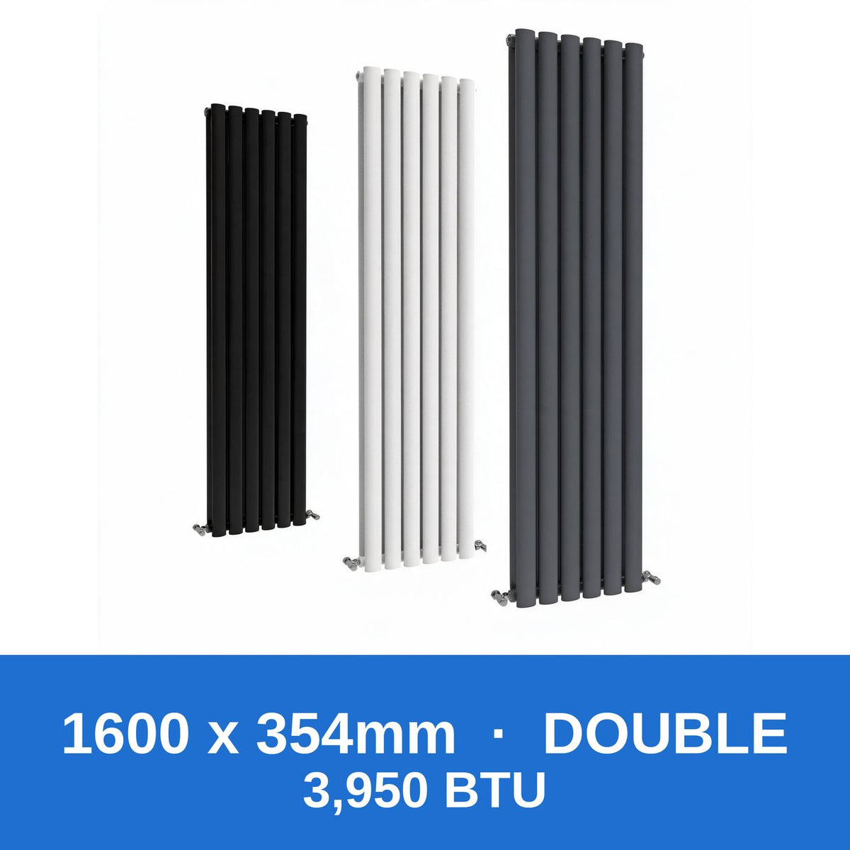 Oval column radiator 1600 x 354mm double panel in black, white and anthracite grey - Rackerman