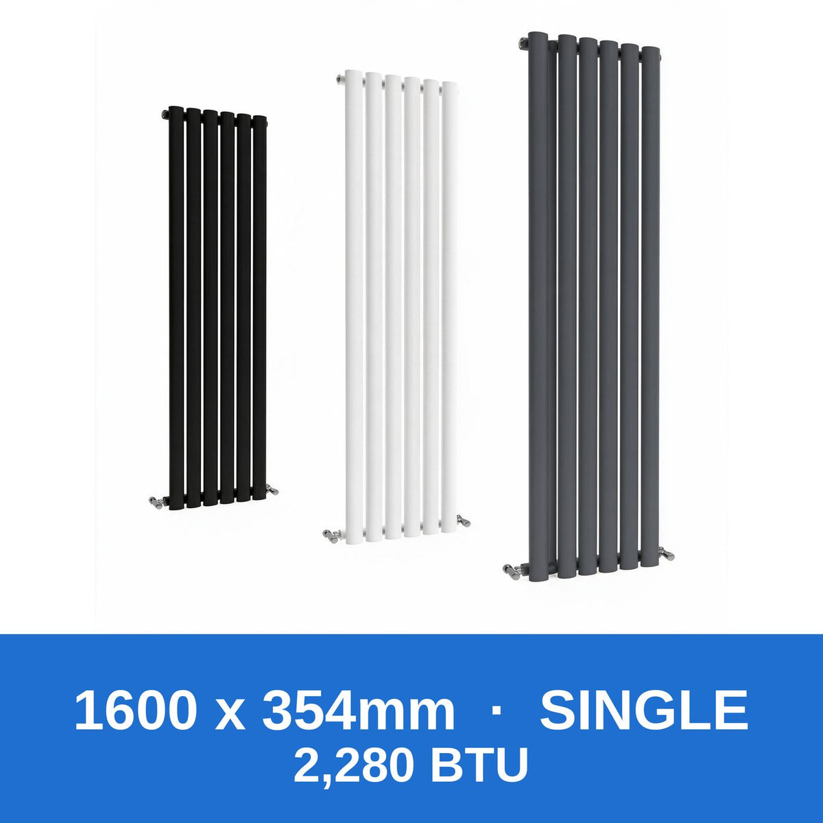 Oval column radiator 1600 x 354mm single panel in black, white and anthracite grey - Rackerman