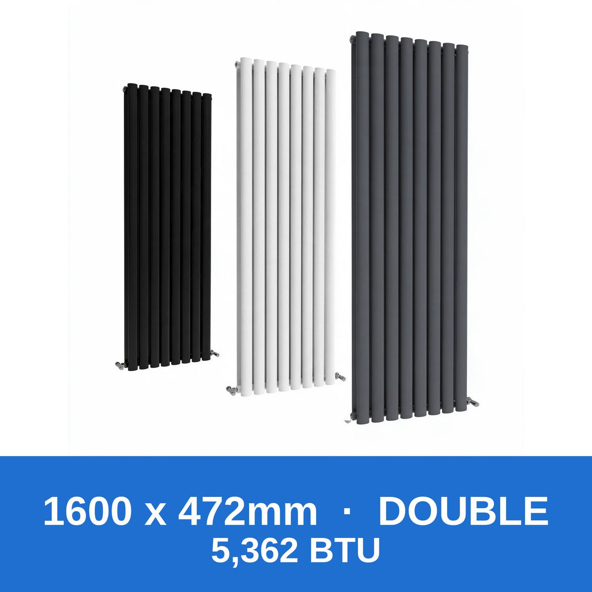Oval column radiator 1600 x 472mm double panel in black, white and anthracite grey - Rackerman