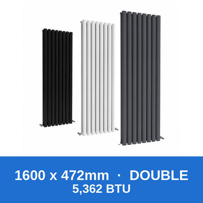 Oval column radiator 1600 x 472mm double panel in black, white and anthracite grey - Rackerman