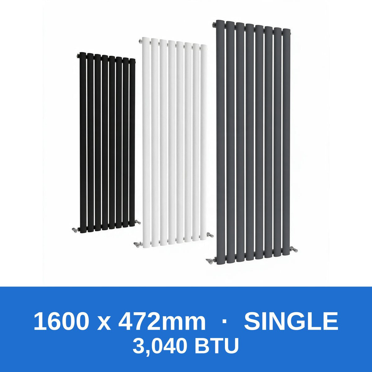Oval column radiator 1600 x 472mm single panel in black, white and anthracite grey - Rackerman