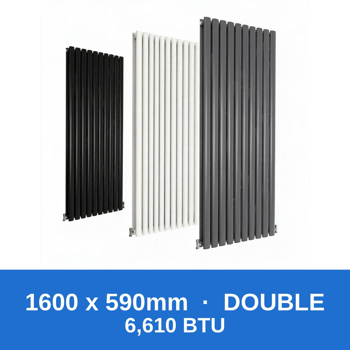 Oval column radiator 1600 x 590mm double panel in black, white and anthracite grey - Rackerman