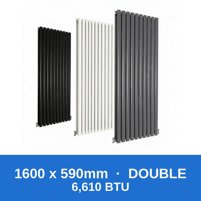 Oval column radiator 1600 x 590mm double panel in black, white and anthracite grey - Rackerman