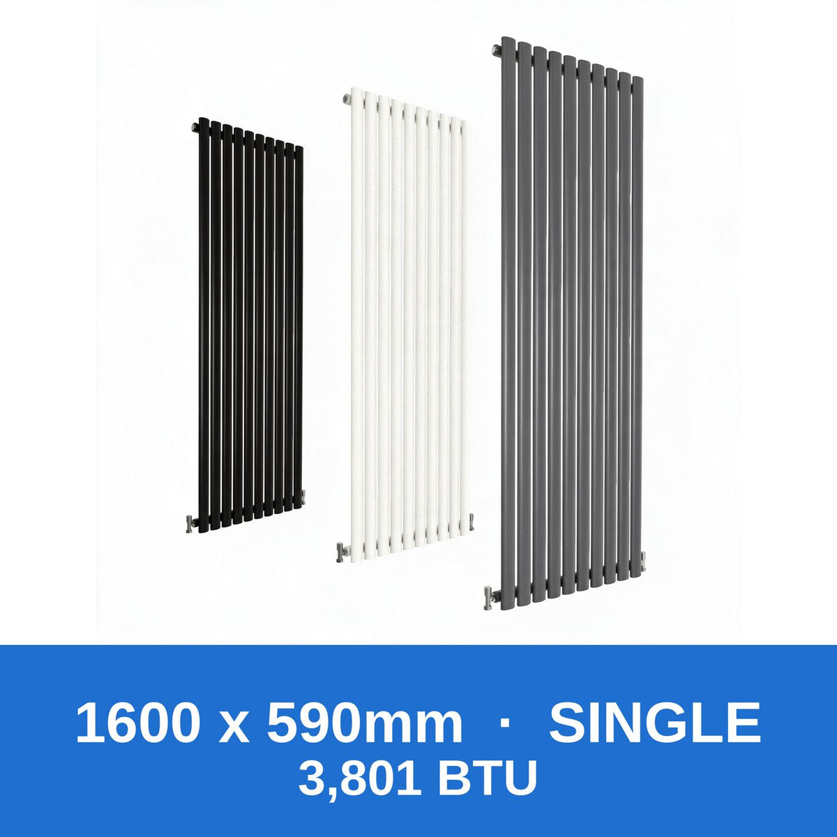 Oval column radiator 1600 x 590mm single panel in black, white and anthracite grey - Rackerman