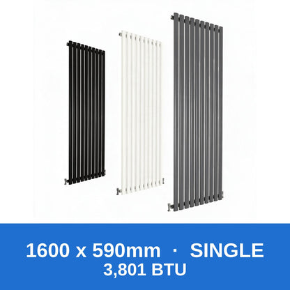 Oval column radiator 1600 x 590mm single panel in black, white and anthracite grey - Rackerman