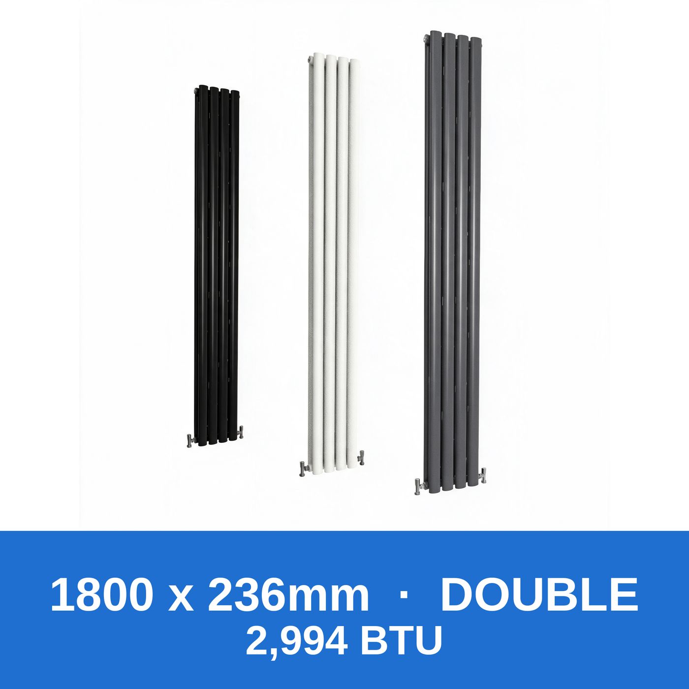 Oval column radiator 1800 x 236mm double panel in black, white and anthracite grey - Rackerman