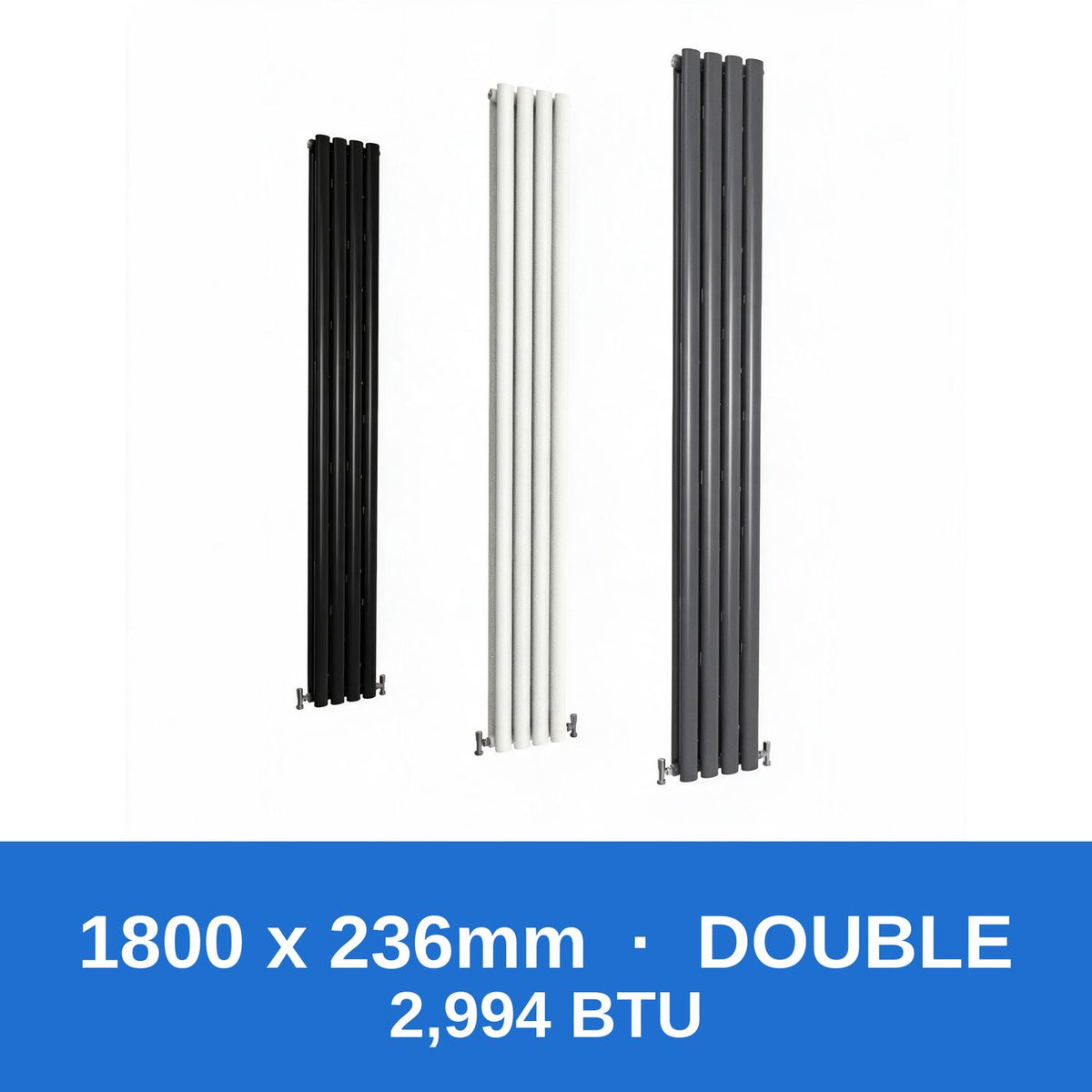 Oval column radiator 1800 x 236mm double panel in black, white and anthracite grey - Rackerman
