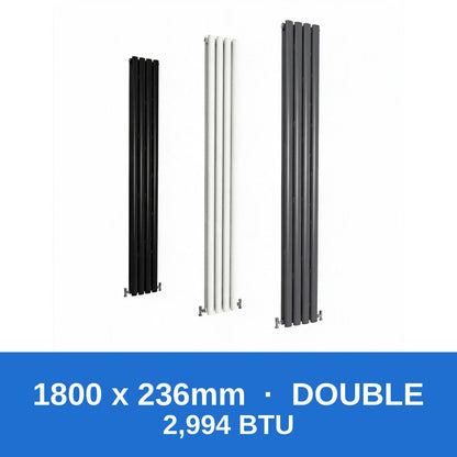 Oval column radiator 1800 x 236mm double panel in black, white and anthracite grey - Rackerman
