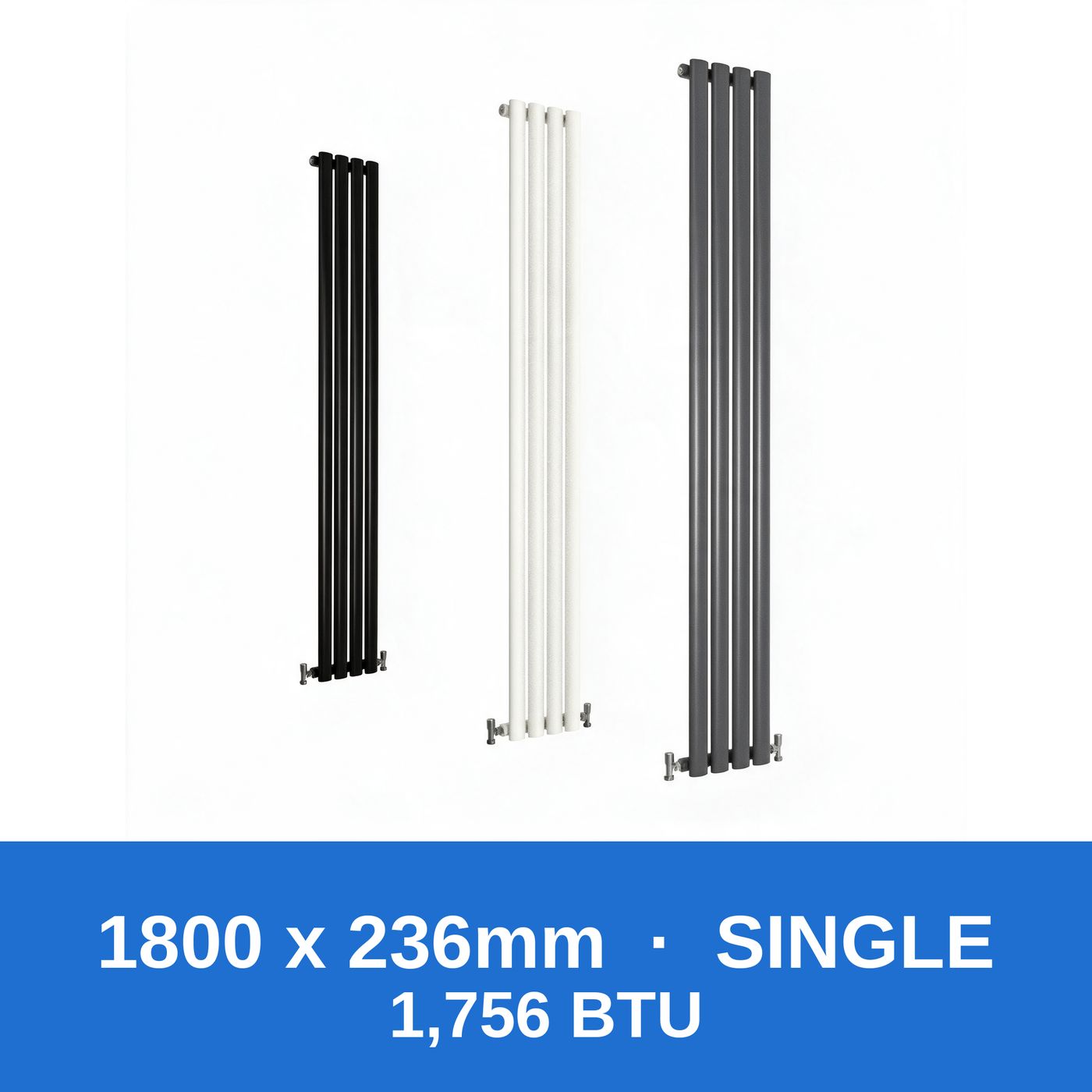 Oval column radiator 1800 x 236mm single panel in black, white and anthracite grey - Rackerman
