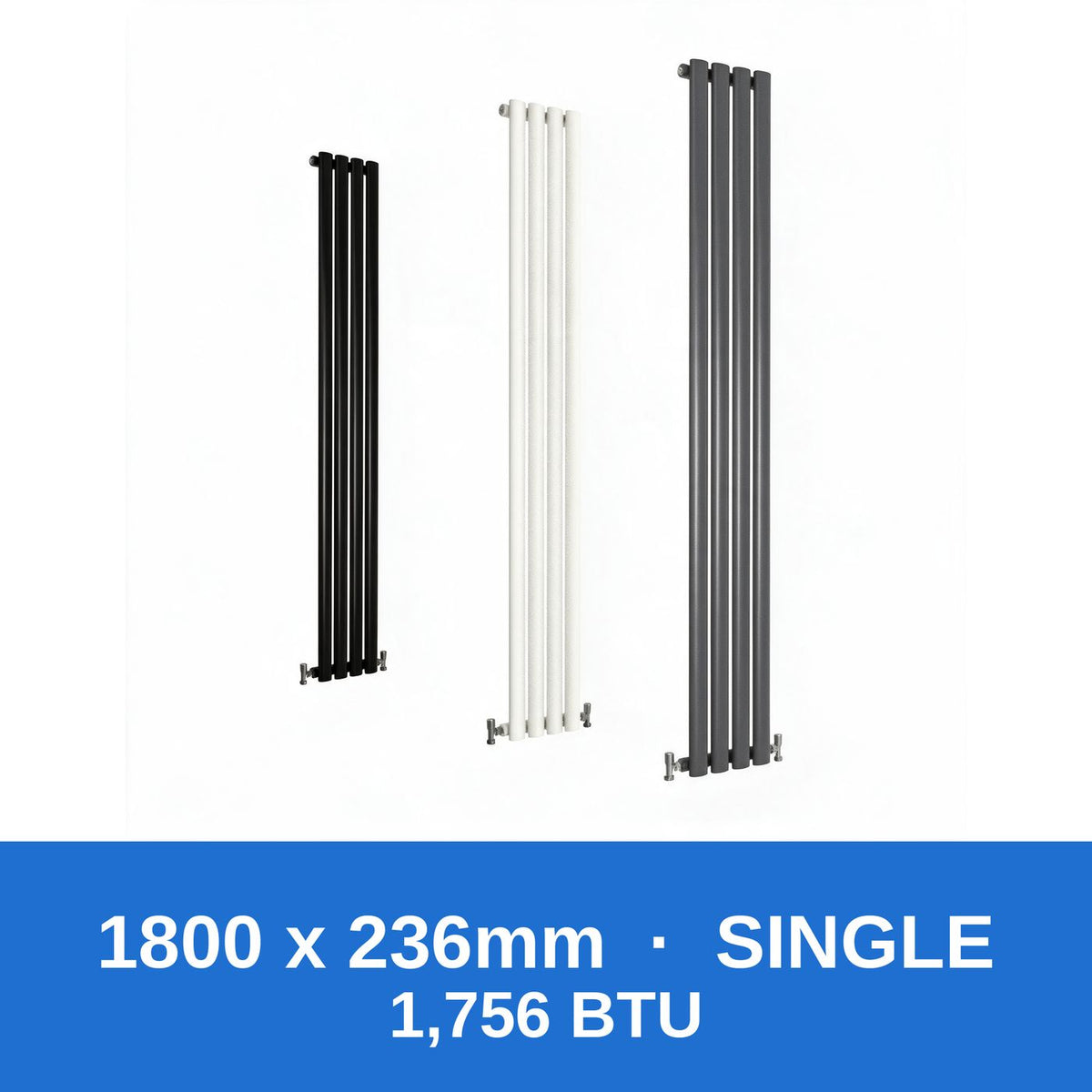 Oval column radiator 1800 x 236mm single panel in black, white and anthracite grey - Rackerman