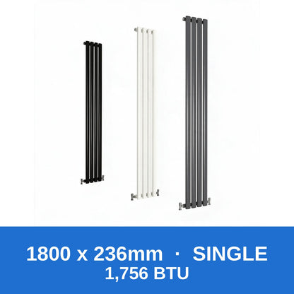 Oval column radiator 1800 x 236mm single panel in black, white and anthracite grey - Rackerman