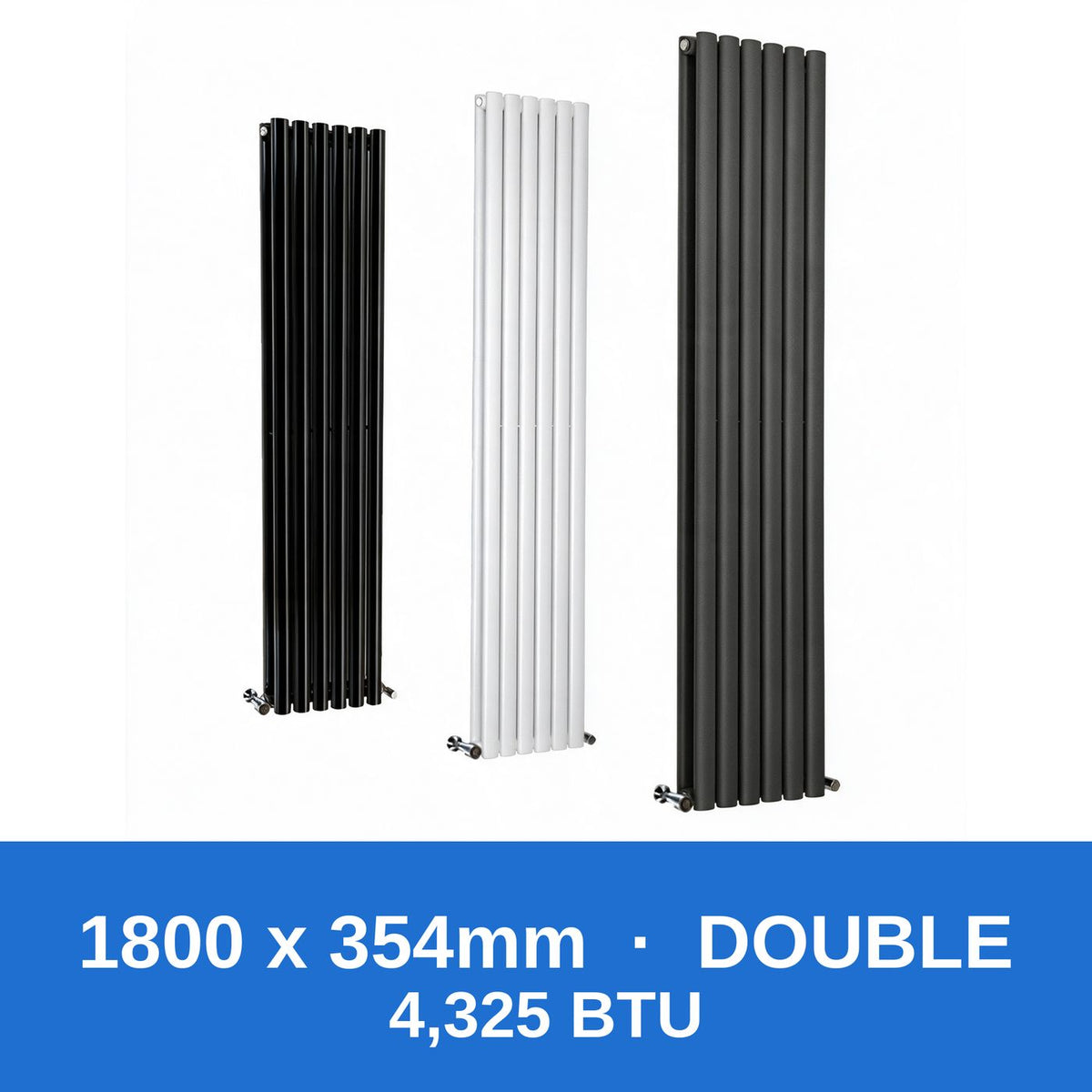 Oval column radiator 1800 x 354mm double panel in black, white and anthracite grey - Rackerman