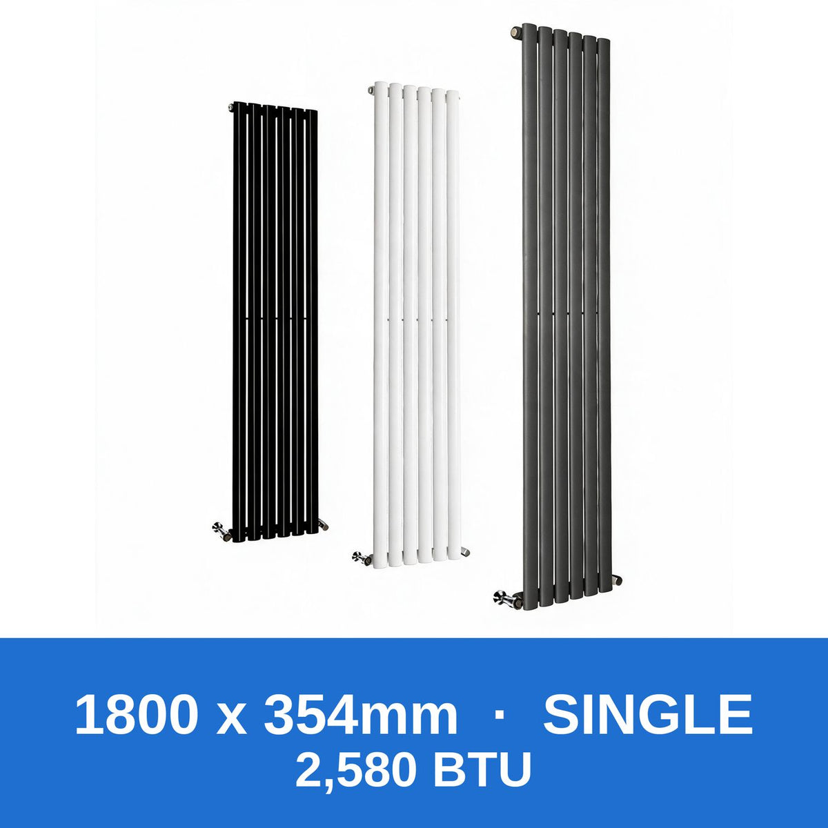 Oval column radiator 1800 x 354mm single panel in black, white and anthracite grey - Rackerman