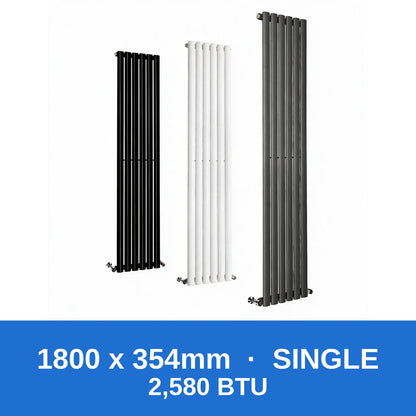 Oval column radiator 1800 x 354mm single panel in black, white and anthracite grey - Rackerman