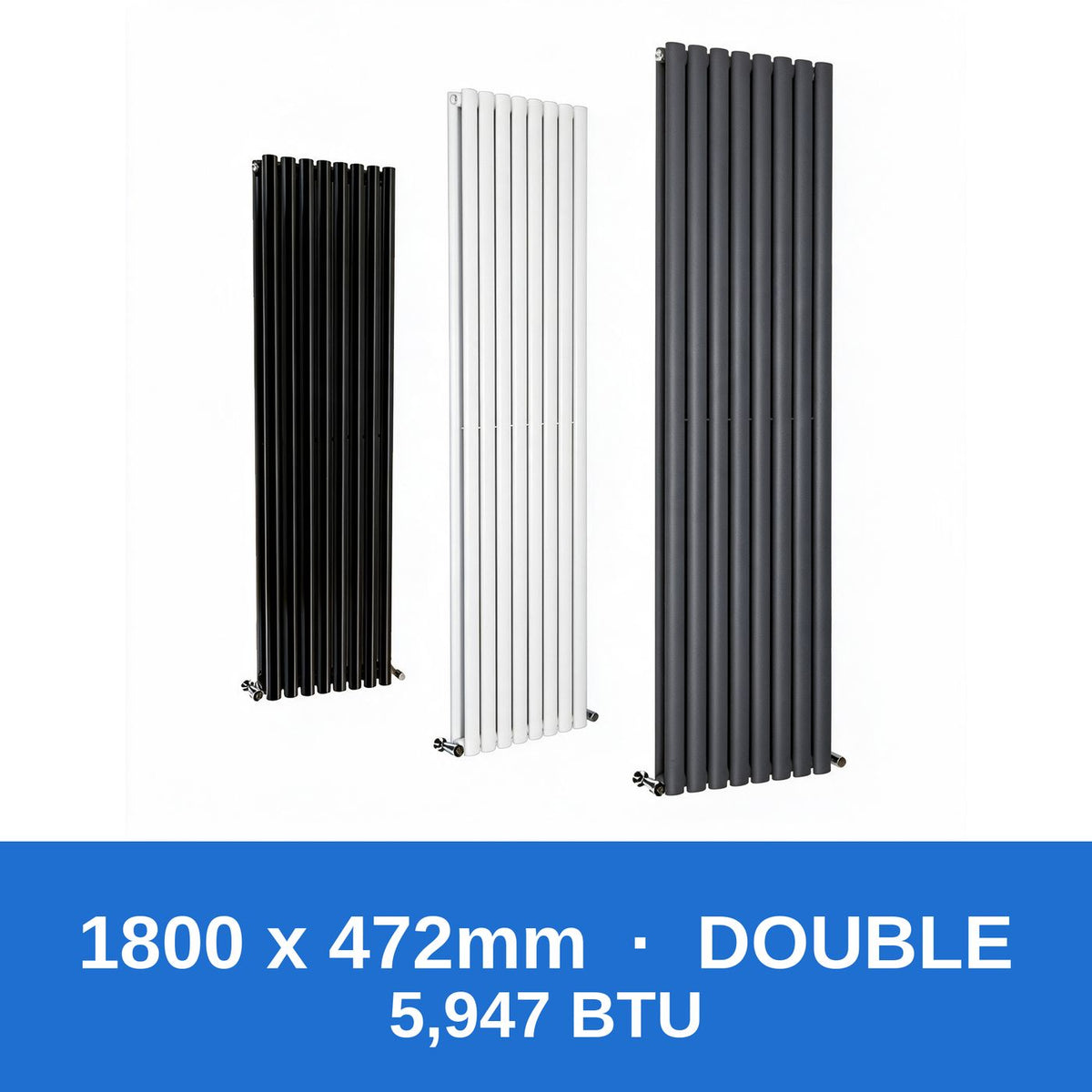 Oval column radiator 1800 x 472mm double panel in black, white and anthracite grey - Rackerman