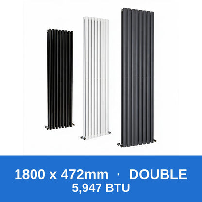 Oval column radiator 1800 x 472mm double panel in black, white and anthracite grey - Rackerman