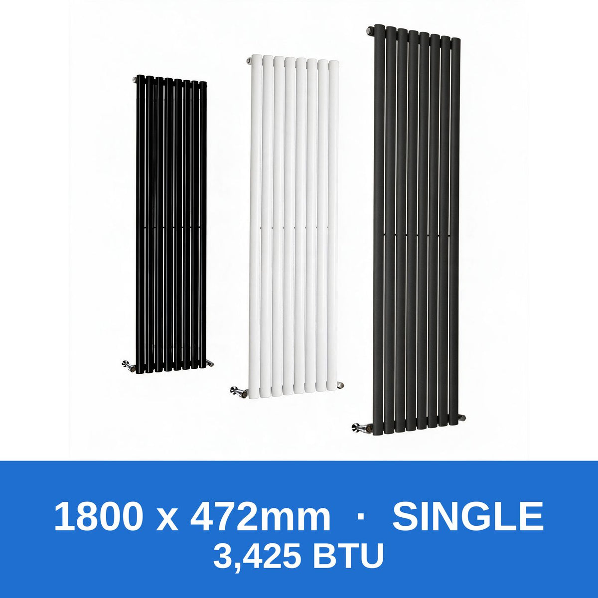 Oval column radiator 1800 x 472mm single panel in black, white and anthracite grey - Rackerman