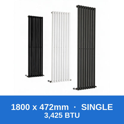 Oval column radiator 1800 x 472mm single panel in black, white and anthracite grey - Rackerman