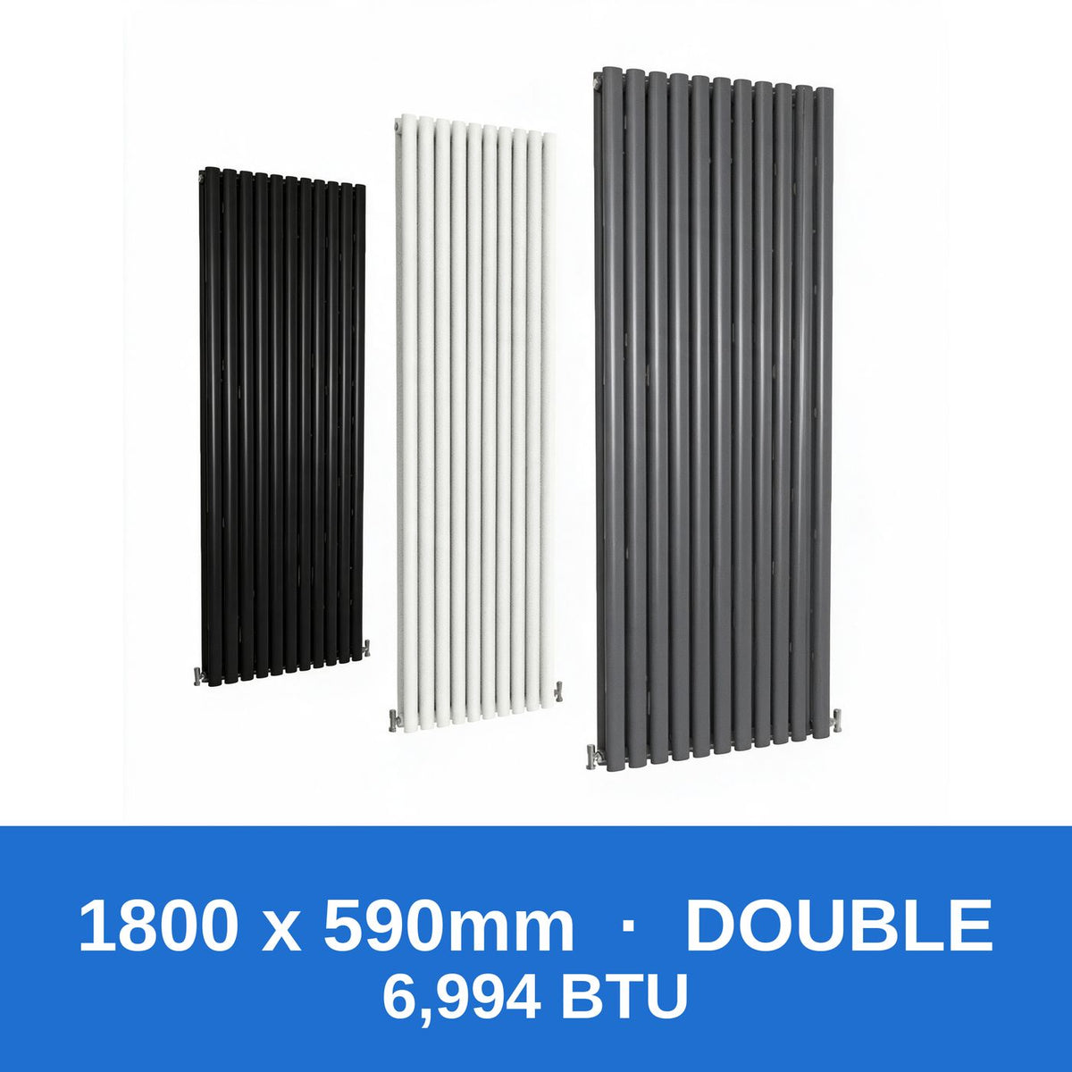Oval column radiator 1800 x 590mm double panel in black, white and anthracite grey - Rackerman