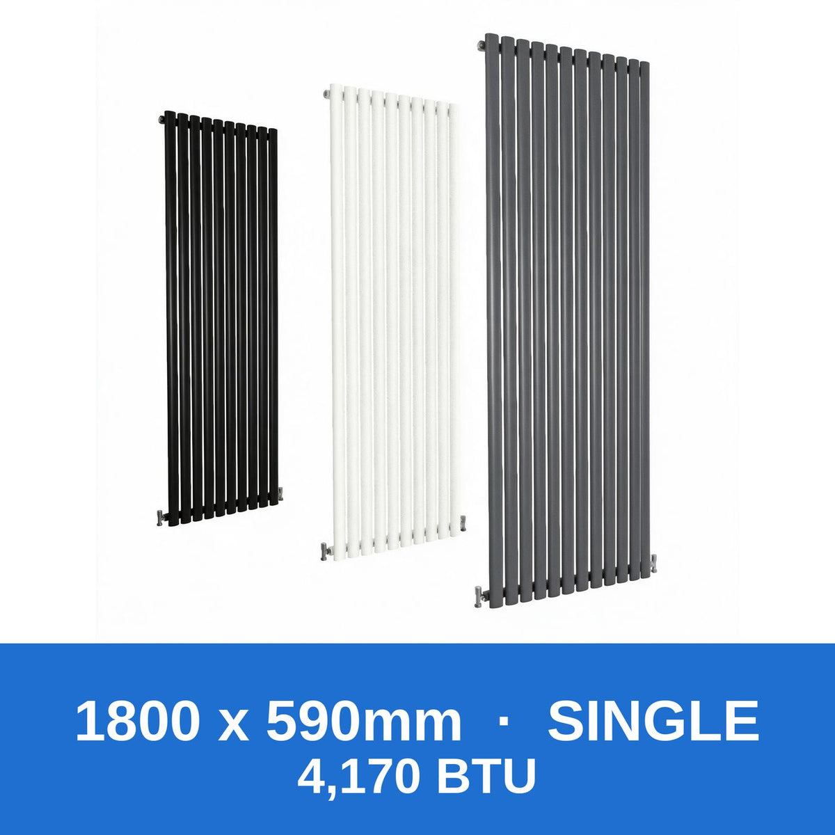 Oval column radiator 1800 x 590mm single panel in black, white and anthracite grey - Rackerman