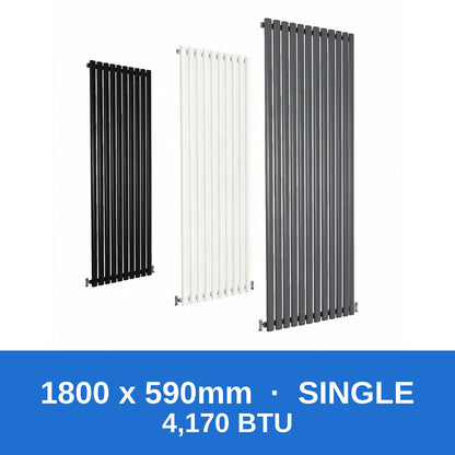Oval column radiator 1800 x 590mm single panel in black, white and anthracite grey - Rackerman