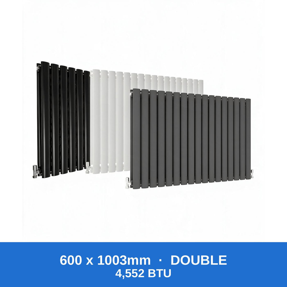 Oval column radiator 600 x 1003mm double panel in black, white and anthracite grey - Rackerman