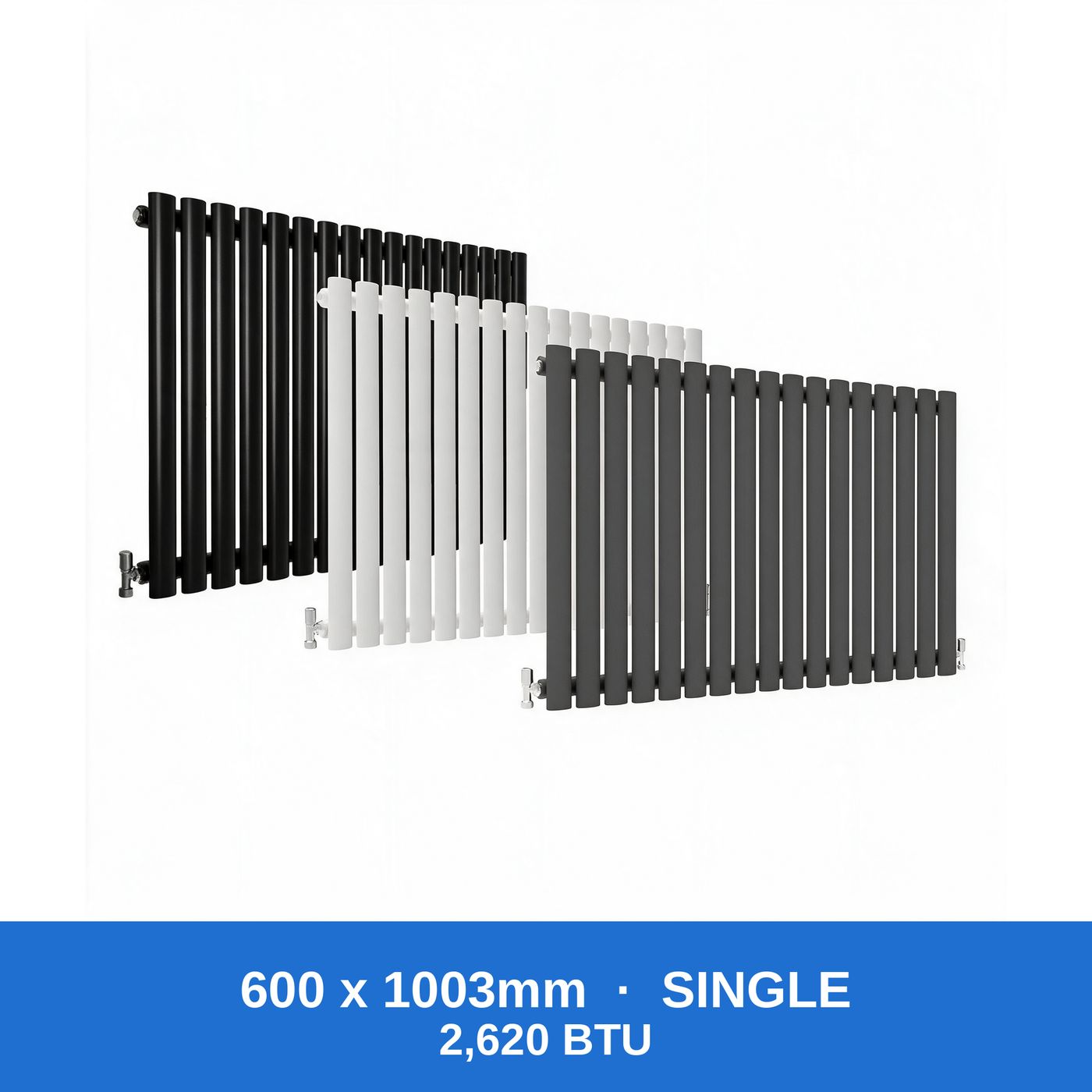 Oval column radiator 600 x 1003mm single panel in black, white and anthracite grey - Rackerman
