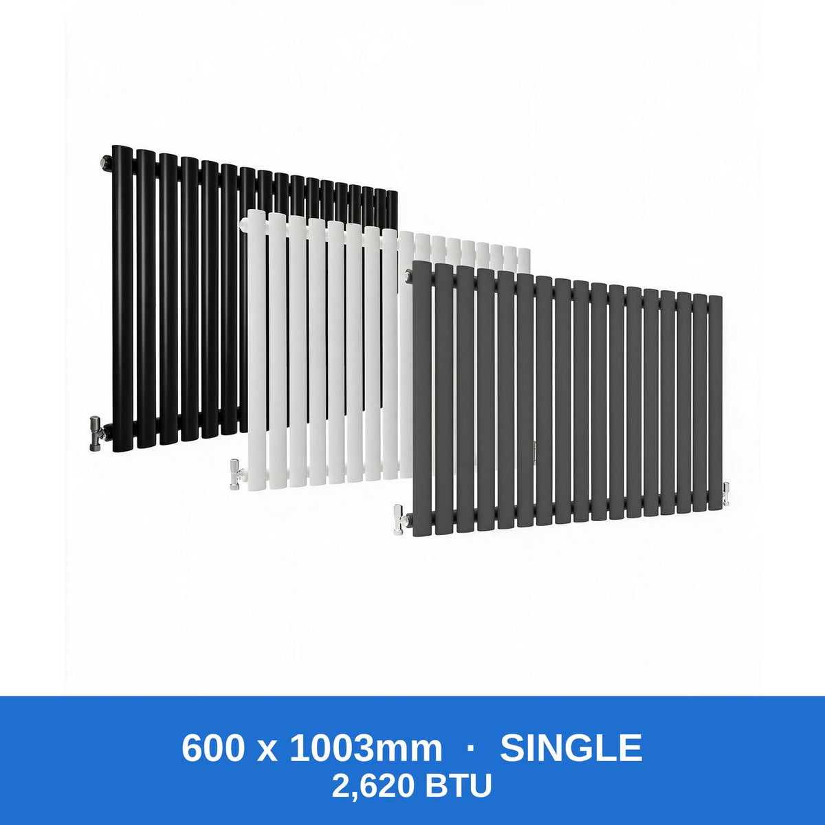 Oval column radiator 600 x 1003mm single panel in black, white and anthracite grey - Rackerman