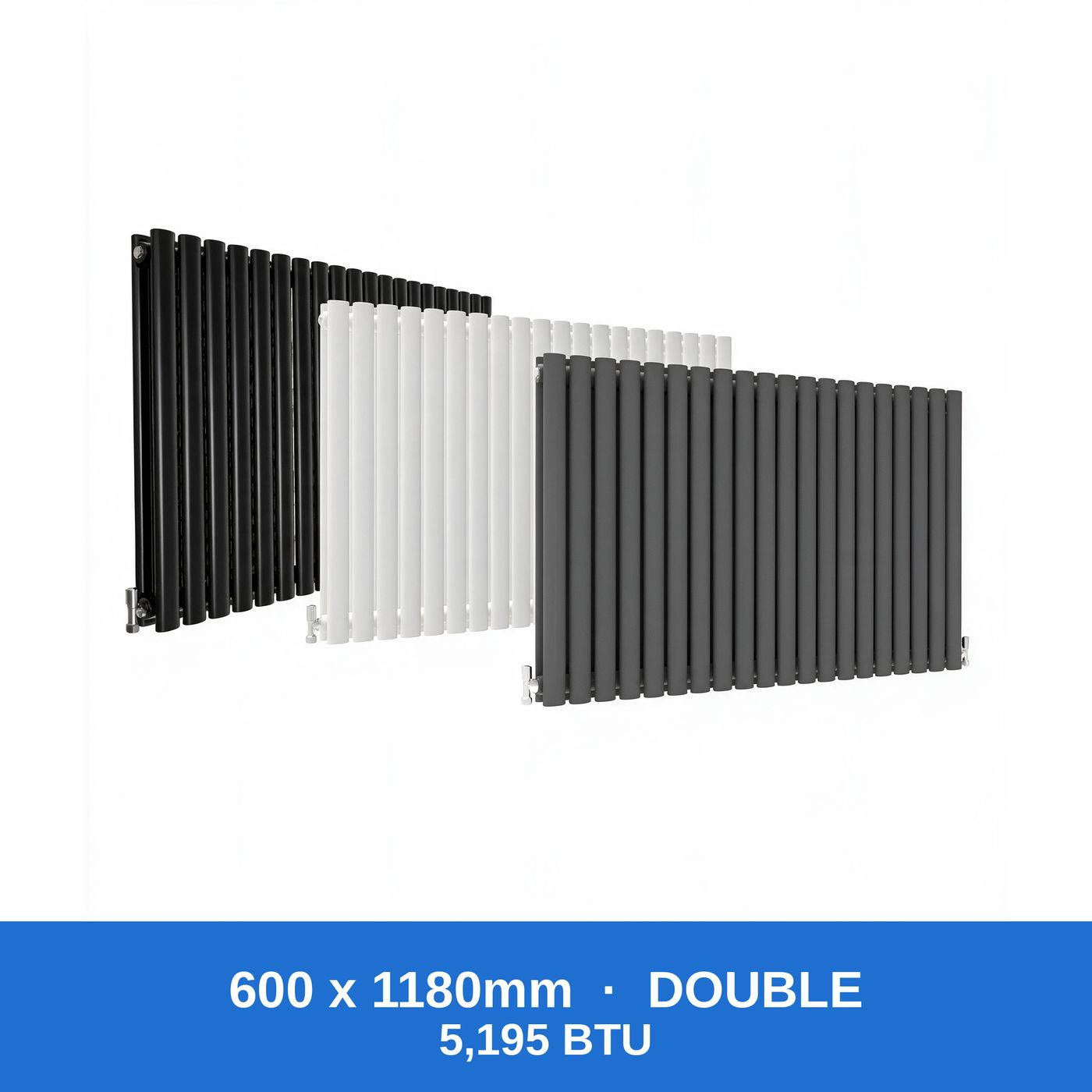 Oval column radiator 600 x 1180mm double panel in black, white and anthracite grey - Rackerman