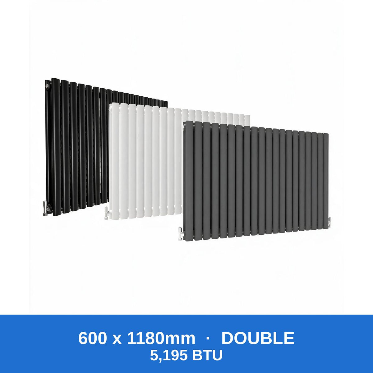 Oval column radiator 600 x 1180mm double panel in black, white and anthracite grey - Rackerman