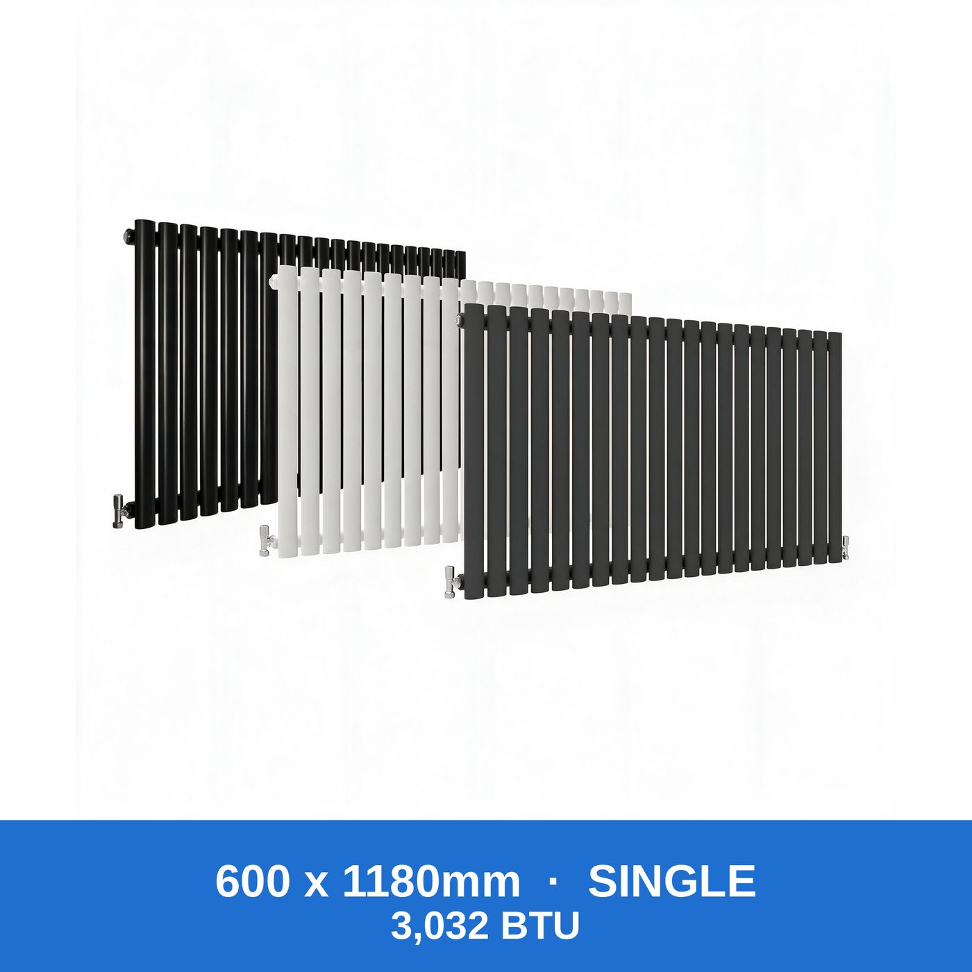 Oval column radiator 600 x 1180mm single panel in black, white and anthracite grey - Rackerman