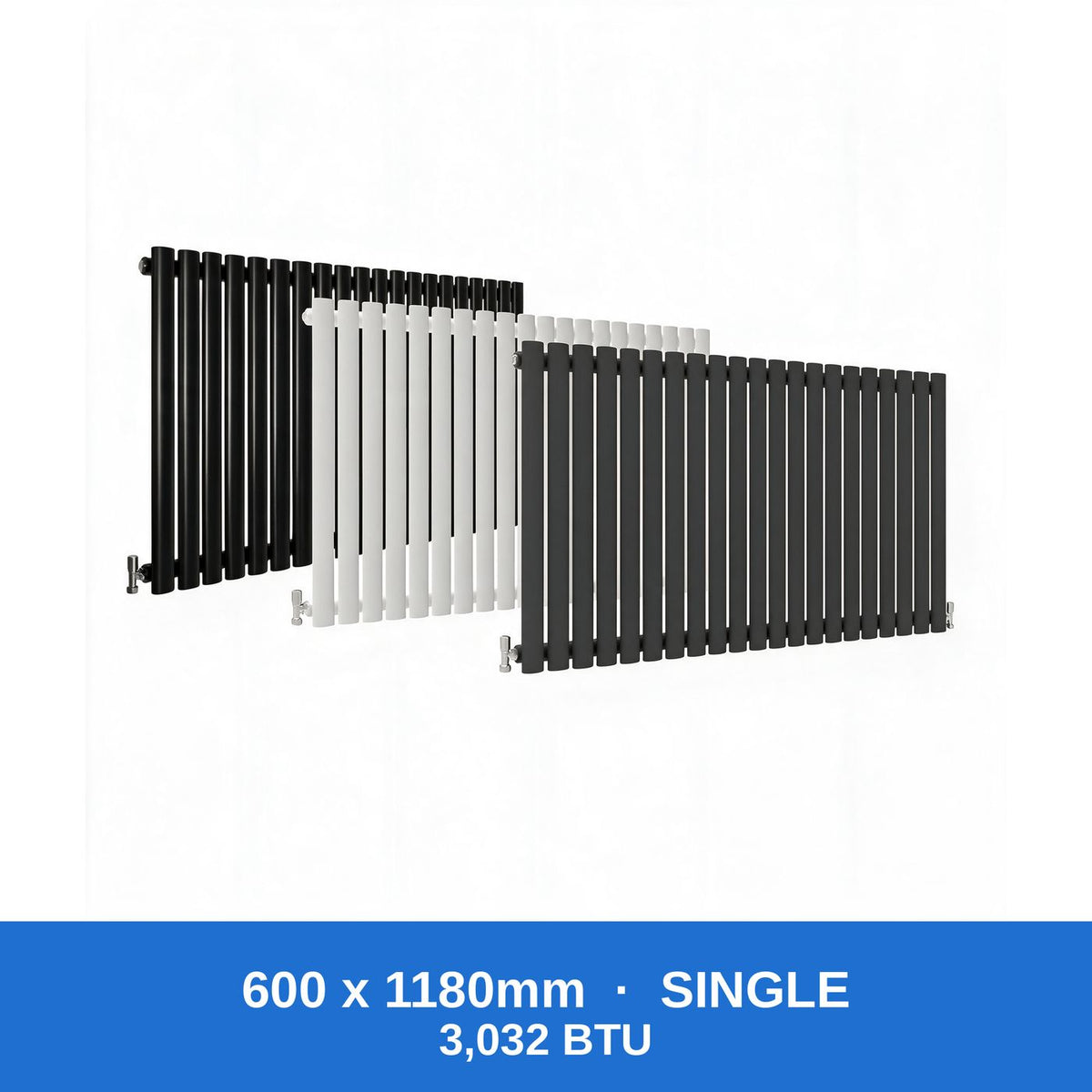 Oval column radiator 600 x 1180mm single panel in black, white and anthracite grey - Rackerman