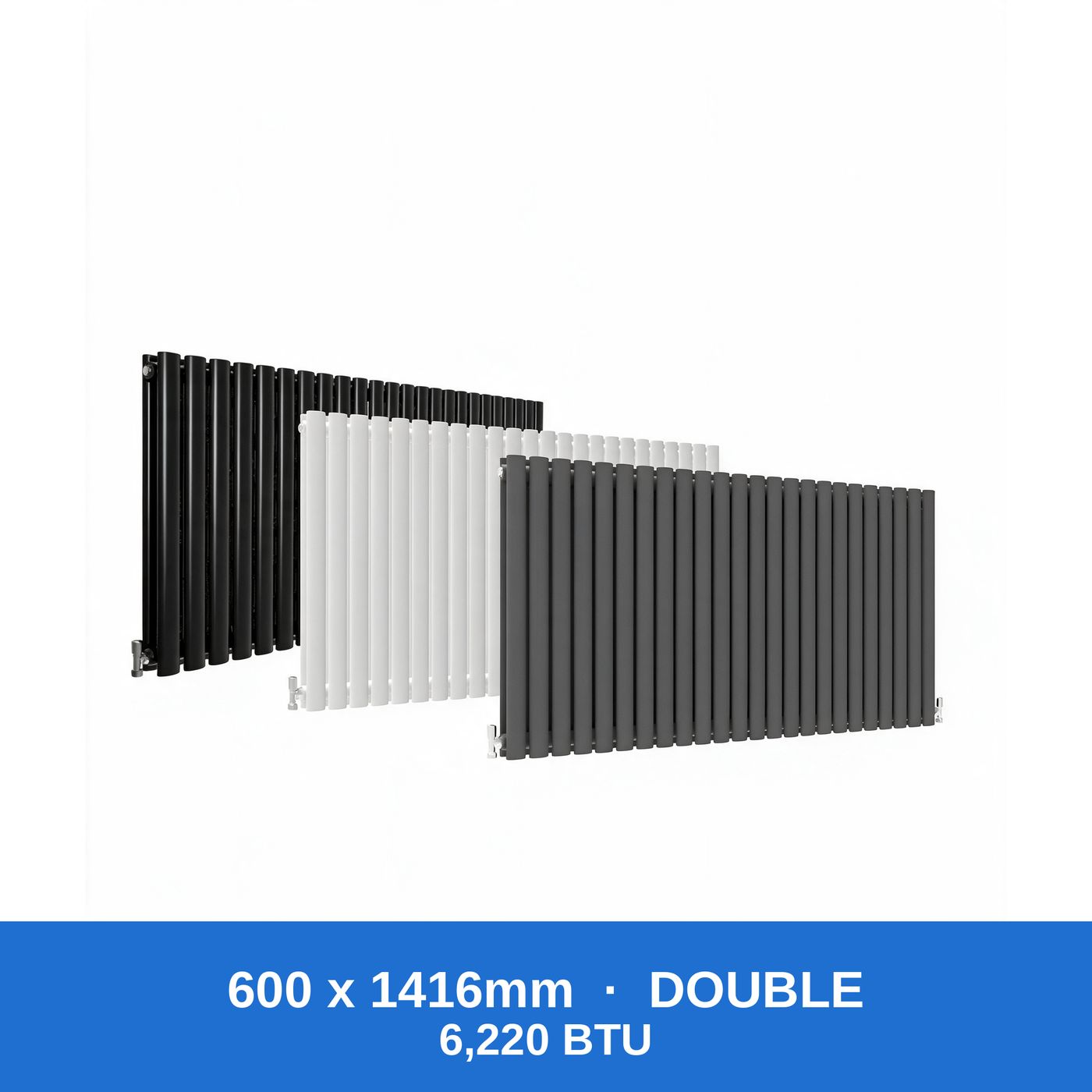 Oval column radiator 600 x 1416mm double panel in black, white and anthracite grey - Rackerman