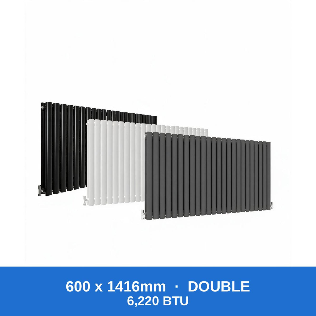 Oval column radiator 600 x 1416mm double panel in black, white and anthracite grey - Rackerman