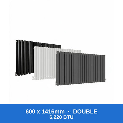 Oval column radiator 600 x 1416mm double panel in black, white and anthracite grey - Rackerman