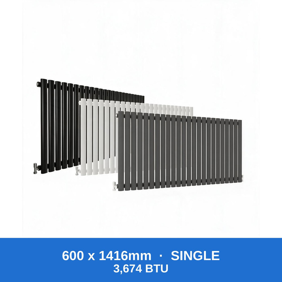 Oval column radiator 600 x 1416mm single panel in black, white and anthracite grey - Rackerman