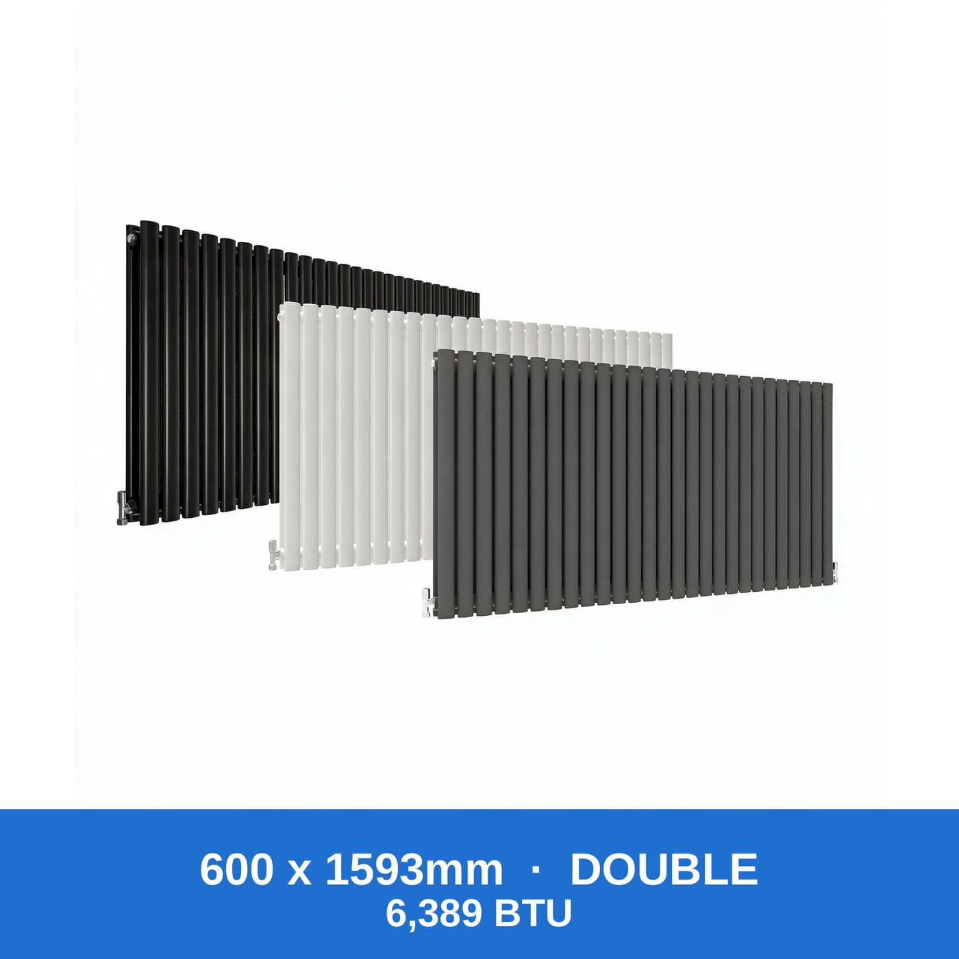 Oval column radiator 600 x 1593mm double panel in black, white and anthracite grey - Rackerman