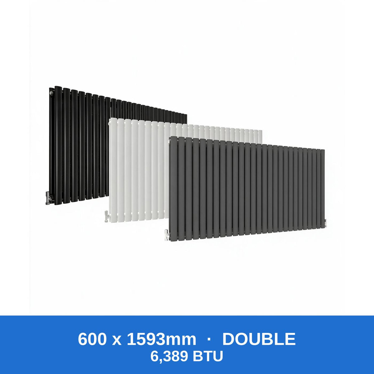 Oval column radiator 600 x 1593mm double panel in black, white and anthracite grey - Rackerman