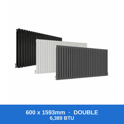 Oval column radiator 600 x 1593mm double panel in black, white and anthracite grey - Rackerman