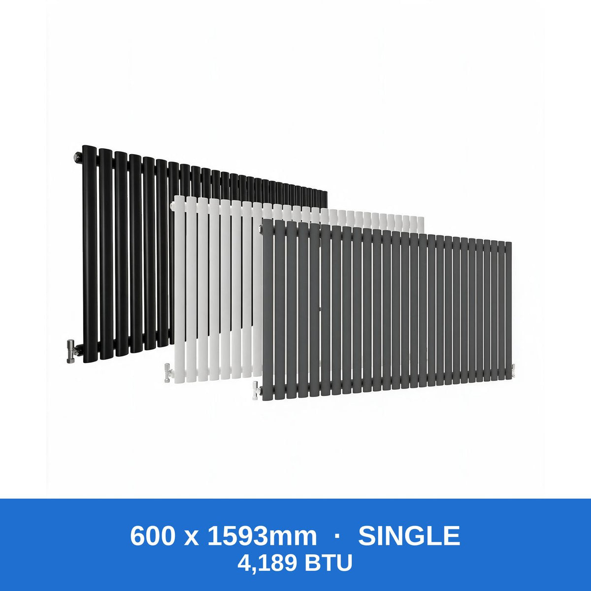 Oval column radiator 600 x 1593mm single panel in black, white and anthracite grey - Rackerman