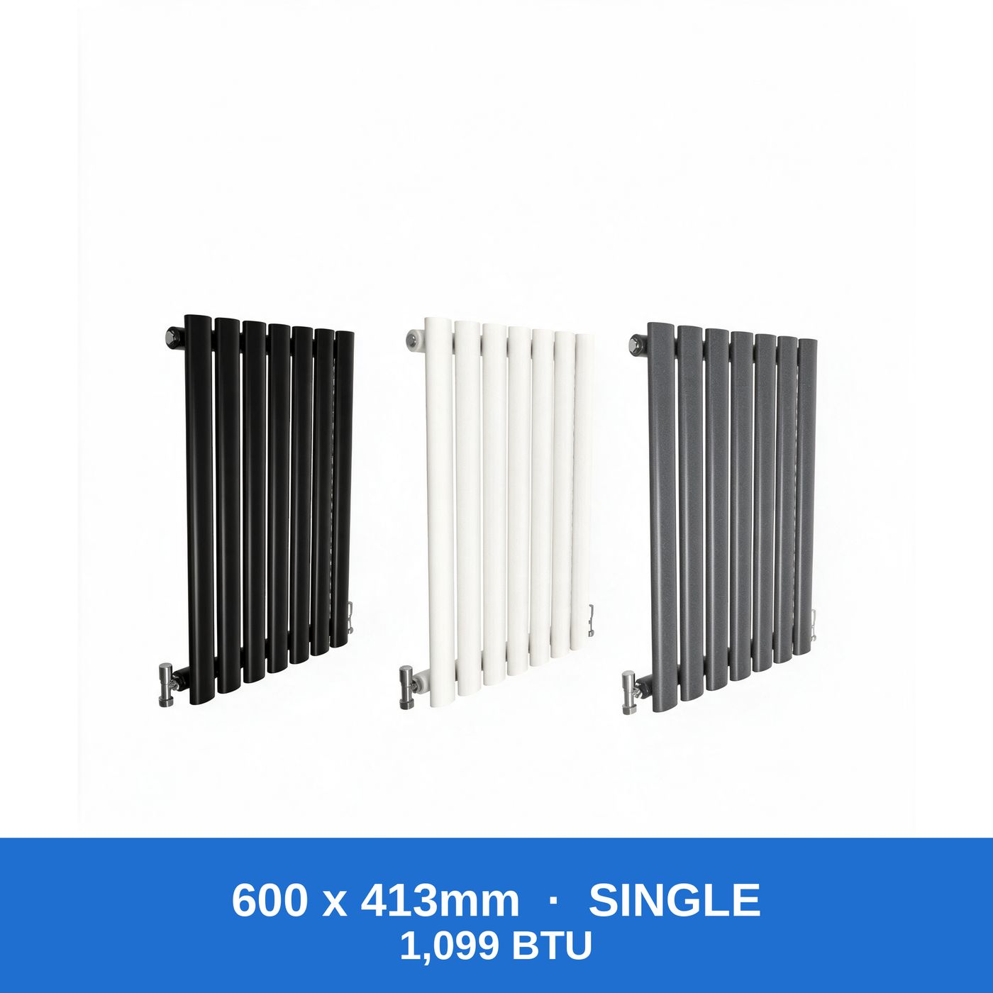 Oval column radiator 600 x 413mm single panel in black, white and anthracite grey - Rackerman