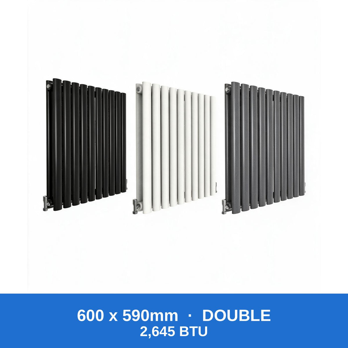 Oval column radiator 600 x 590mm double panel in black, white and anthracite grey - Rackerman