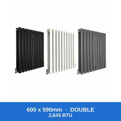 Oval column radiator 600 x 590mm double panel in black, white and anthracite grey - Rackerman